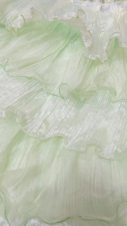 Vintage Mermaid 80s Strapless Tulle Green Long Prom Dress With Tiered Inspiration Party For Womens Formal Dresses RB8866