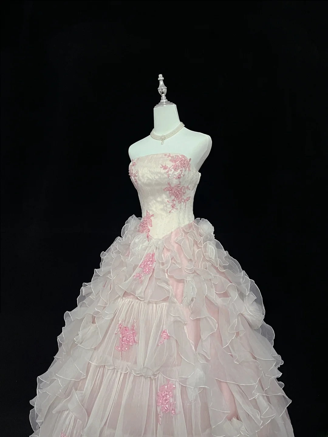 Dreamy Ball Gowns Strapless Pink With Tiered Layers Tulle Long Prom Dresses Senior Puffy Sweet 16 Sixteen Outfit Vestido de 15 RB7620