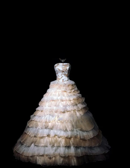 Ball Gown Strapless Blue Pink Tulle Long Quinceanera Dresses With Beading Tiered For Sweet 15 15 Anos Celebration Birthday Formal Gown RB8867