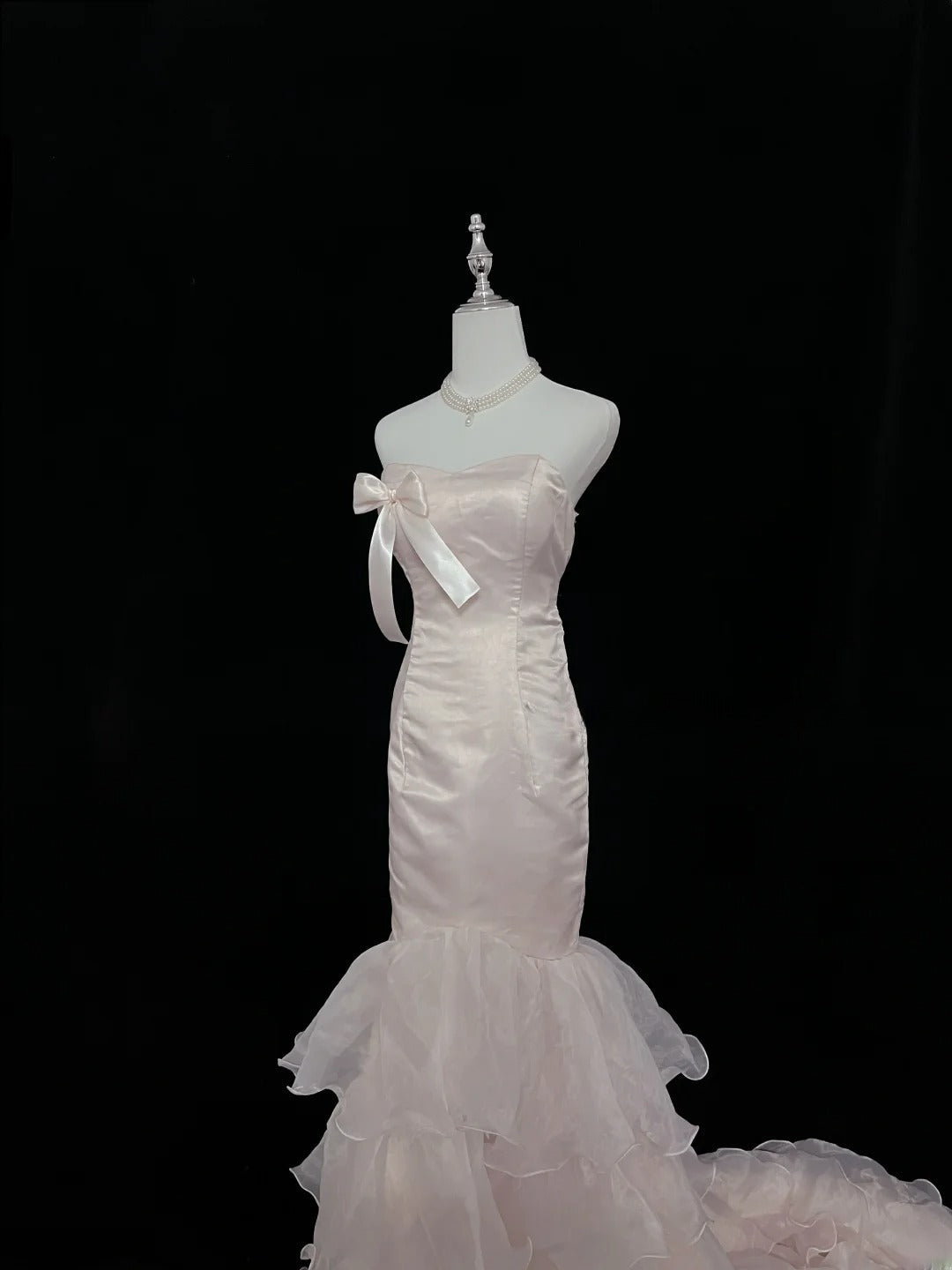 Beautiful Mermaid Strapless Pink With Tiered Layers Prom Dress Formal Outfits Evening Night Dresses RB7621