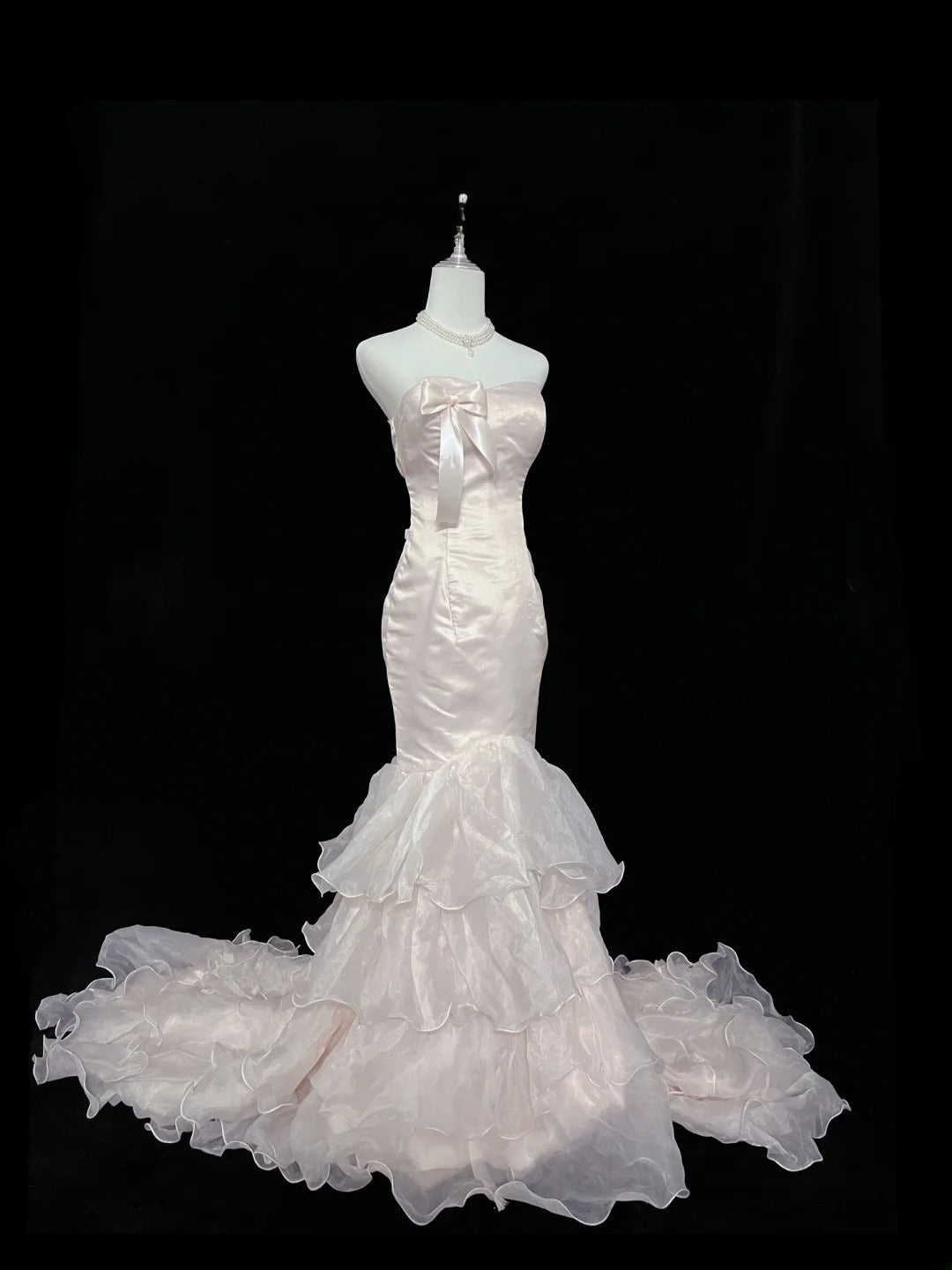 Beautiful Mermaid Strapless Pink With Tiered Layers Prom Dress Formal Outfits Evening Night Dresses RB7621