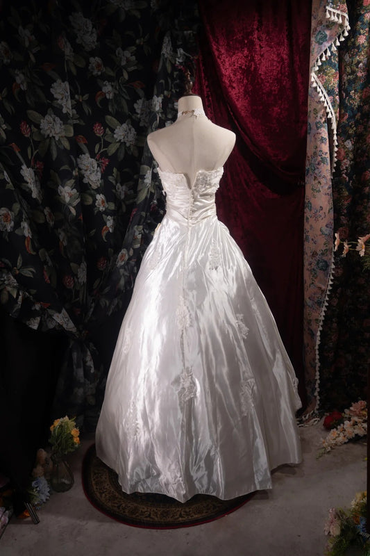 Hübsches schulterfreies Ballkleid aus weißer Spitze, 2000er-Jahre, mit Applikationen, langes Brautkleid für Herbst/Winter, Hochzeitskleider RB8496