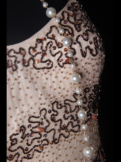 Robe de bal vintage années 50, bretelles spaghetti, coupe trapèze, mousseline champagne, longue, élégante, AS223
