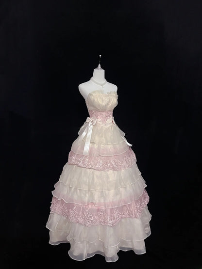Fairytale Dream Ball Gowns Strapless Pink With Tiered Layers Long Quince Dress Voluminous Ideas Quinceanera Dresses Formal Dress RB7623