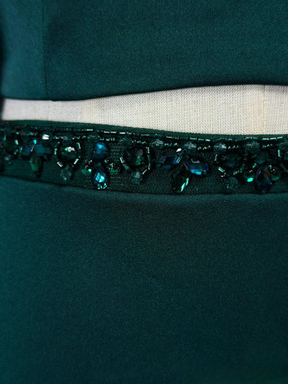 Beautiful Prom Dresses Mermaid 2 Pieces Straps Dark Green Satin With Beading Long Formal Outfits RB6023