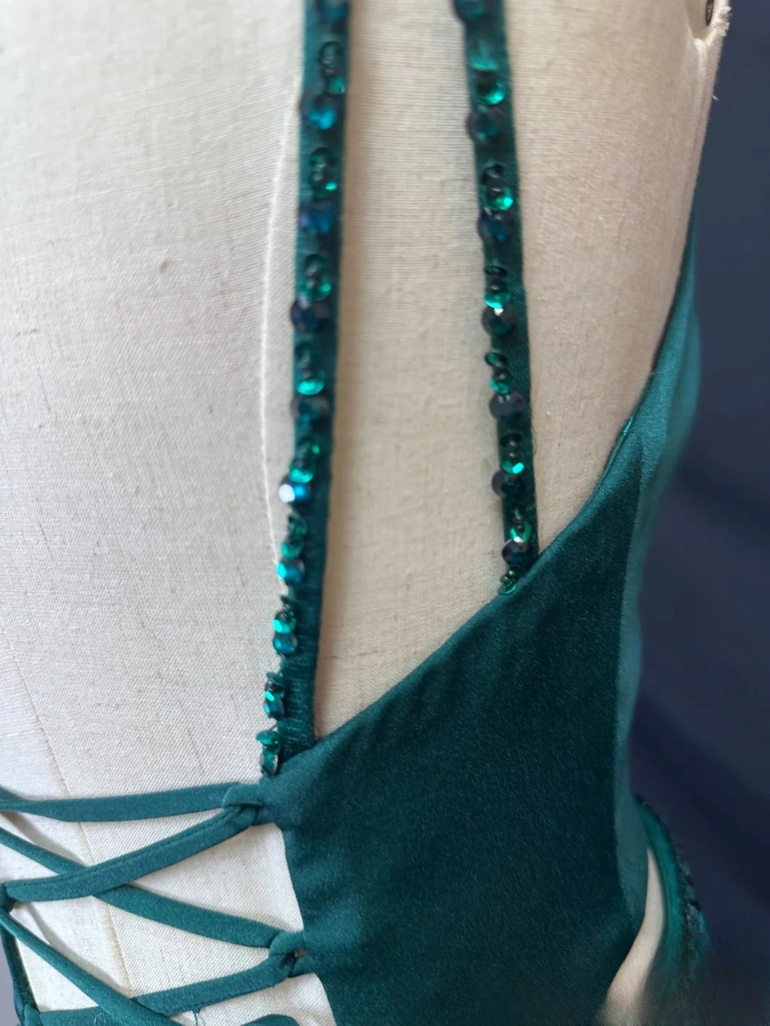 Beautiful Prom Dresses Mermaid 2 Pieces Straps Dark Green Satin With Beading Long Formal Outfits RB6023
