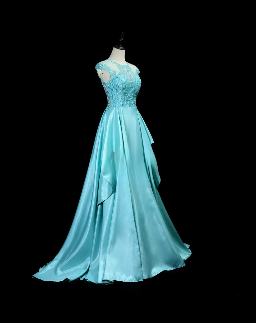 Vintage 90s Prom Dresses Ball Gown Scoop Tiffany Blue Satin With Open Backs Long Party Gown Formal Outfits RB6024