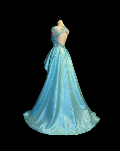 Vintage 90s Prom Dresses Ball Gown Scoop Tiffany Blue Satin With Open Backs Long Party Gown Formal Outfits RB6024