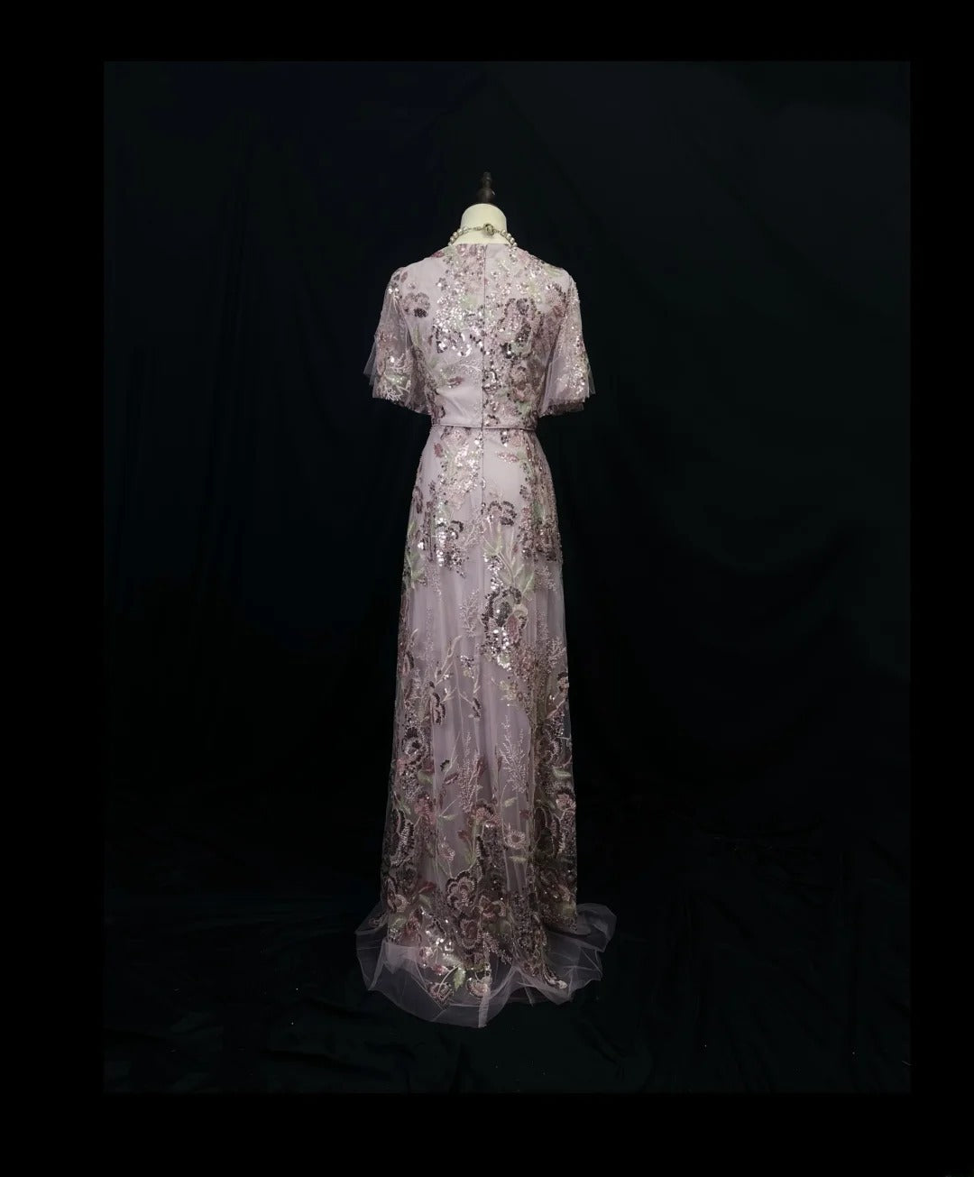 Vintage 90s Prom Dresses A Line V Neck Lilac Sequined With Half Sleeves Long Party Gown Formal Outfits RB6025
