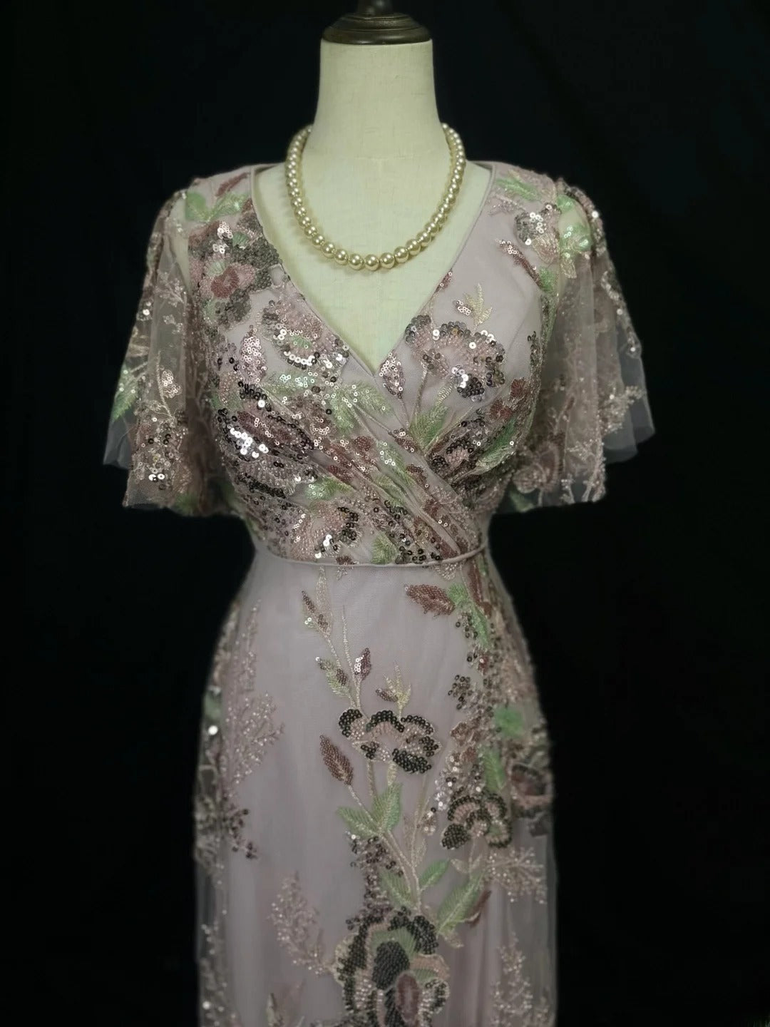 Vintage 90s Prom Dresses A Line V Neck Lilac Sequined With Half Sleeves Long Party Gown Formal Outfits RB6025
