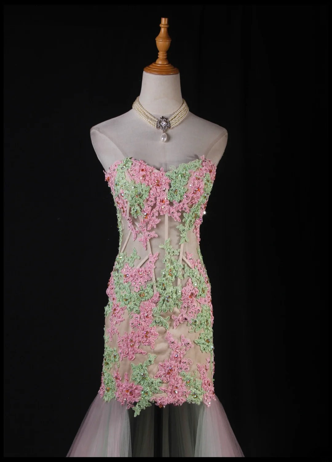Robe de bal longue de soirée style sirène vintage années 1950 en tulle rose avec appliques, AS229