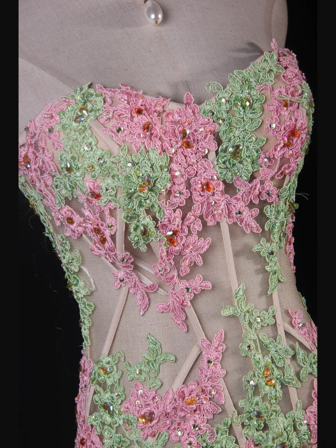 Robe de bal longue de soirée style sirène vintage années 1950 en tulle rose avec appliques, AS229