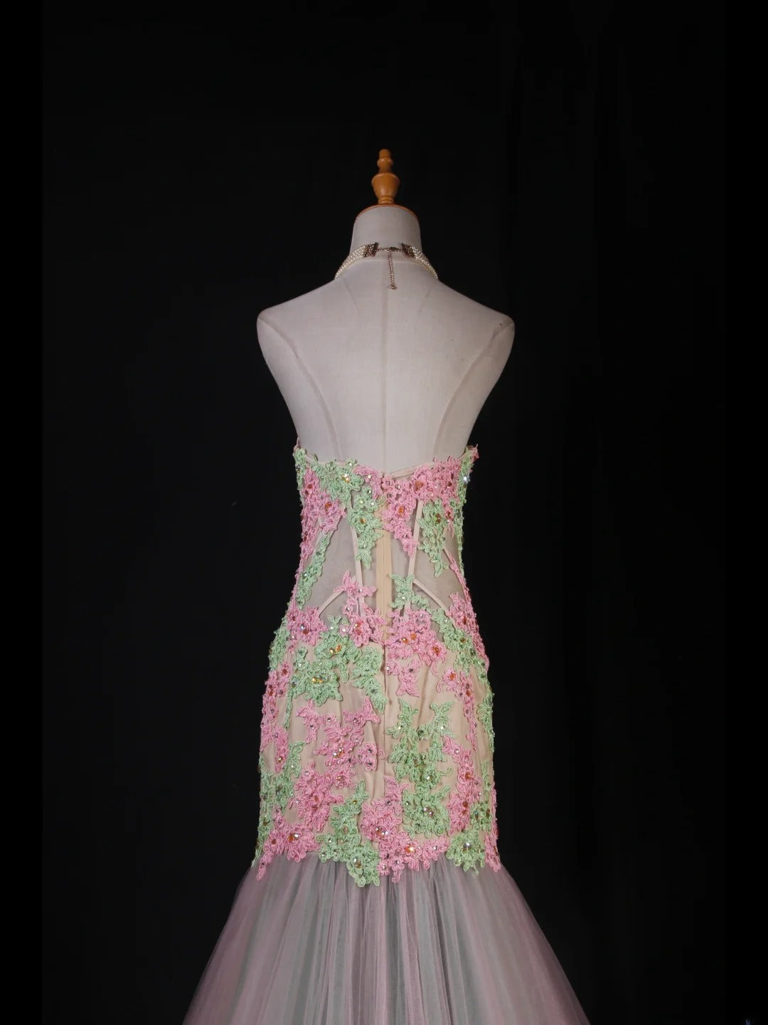 Robe de bal longue de soirée style sirène vintage années 1950 en tulle rose avec appliques, AS229