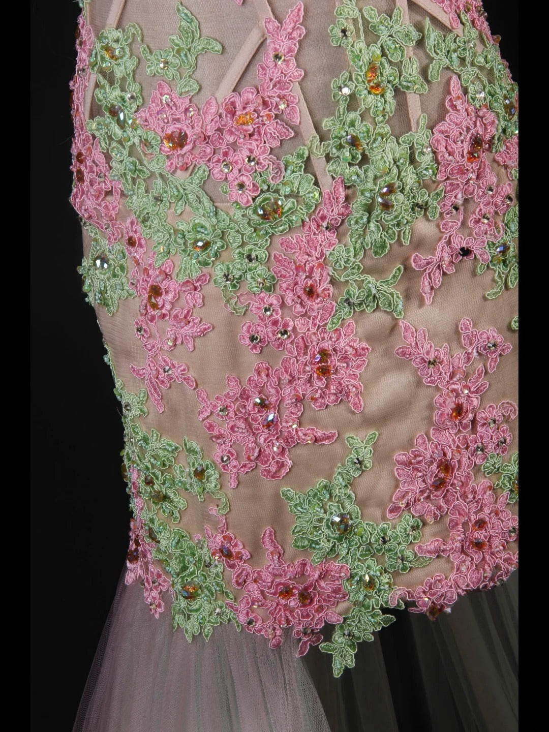 Robe de bal longue de soirée style sirène vintage années 1950 en tulle rose avec appliques, AS229