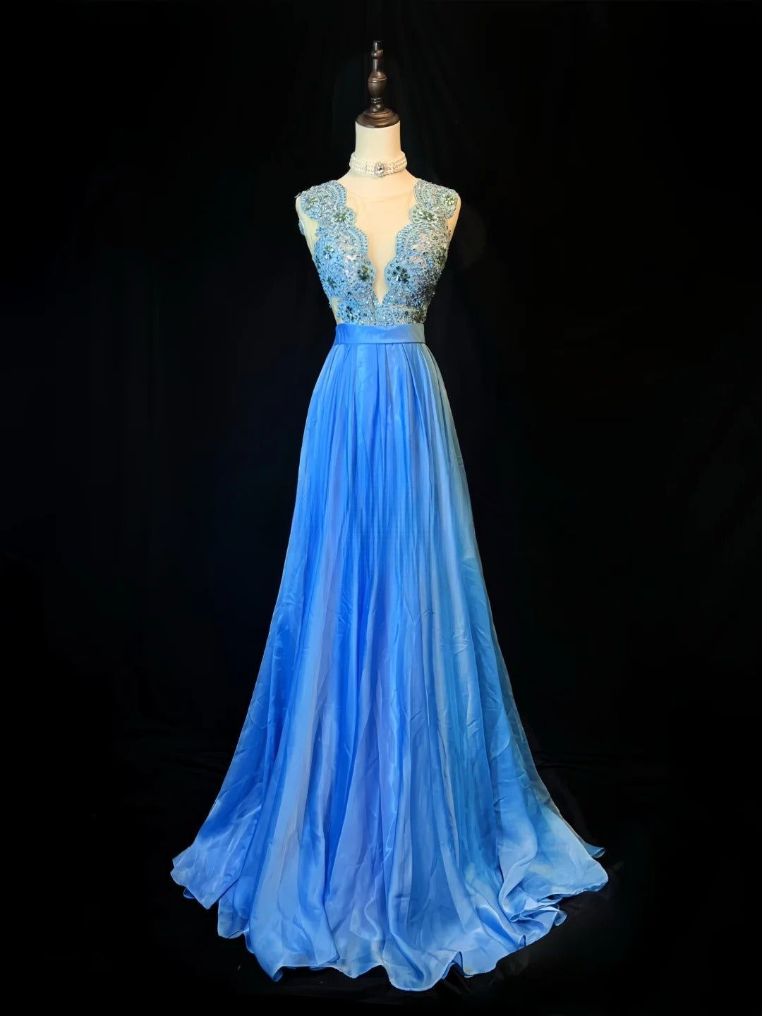 Vintage 90s Prom Dresses A Line V Neck Royal Blue Tulle With Appliqued Long Party Gown Formal Outfits RB6029