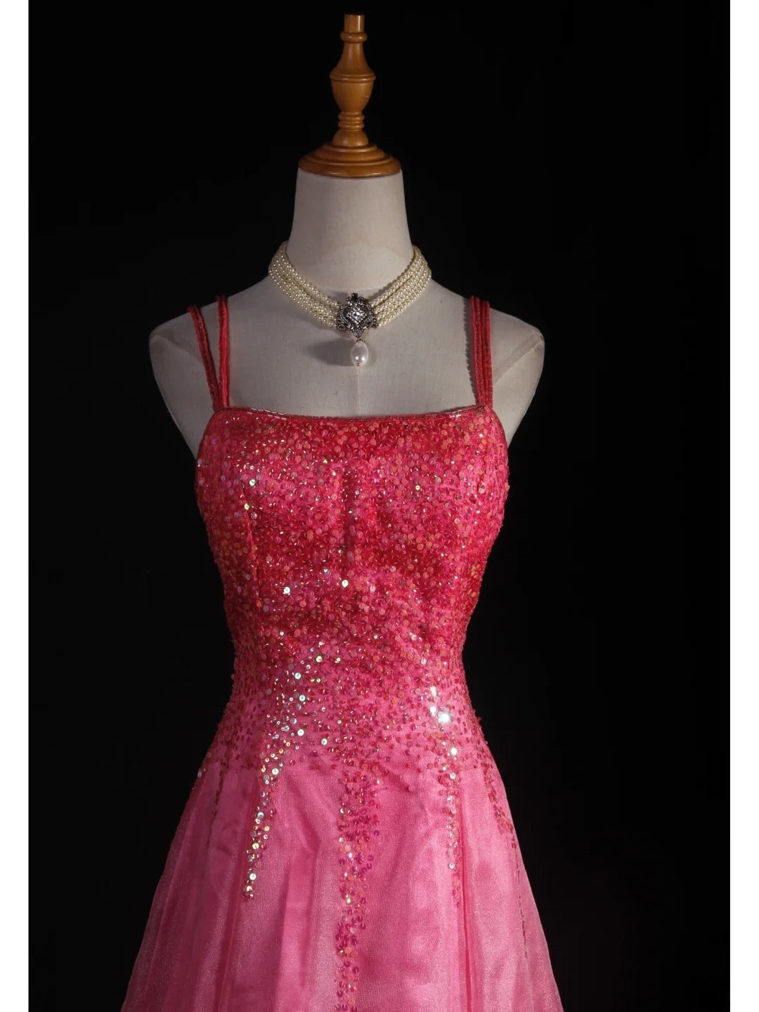 Robe de bal vintage rose à bretelles spaghetti, dos nu, longue et élégante, style années 50, AS231