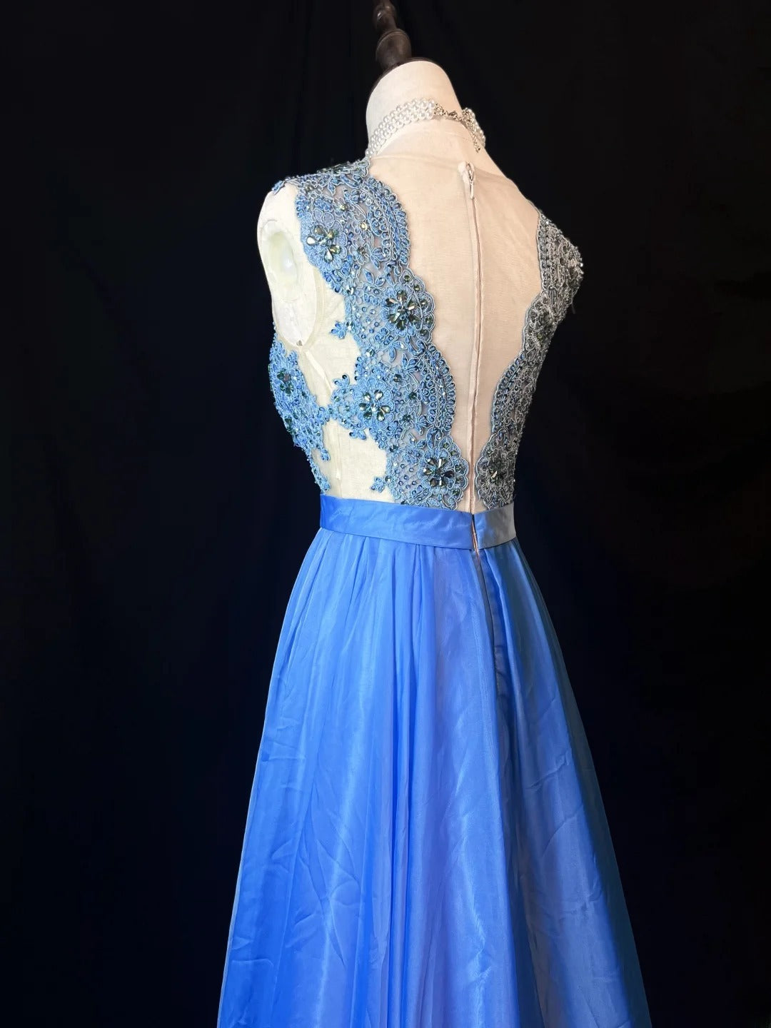 Vintage 90s Prom Dresses A Line V Neck Royal Blue Tulle With Appliqued Long Party Gown Formal Outfits RB6029