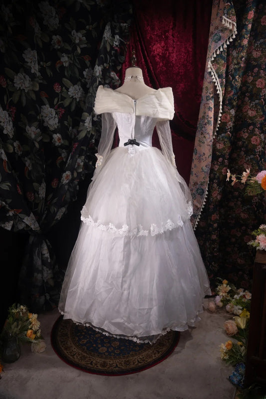 Wunderschönes Ballkleid mit V-Ausschnitt, weißer Satin, 2000er Jahre, plissiert, langes Herbst-/Winter-Brautkleid, Hochzeitskleider RB8500