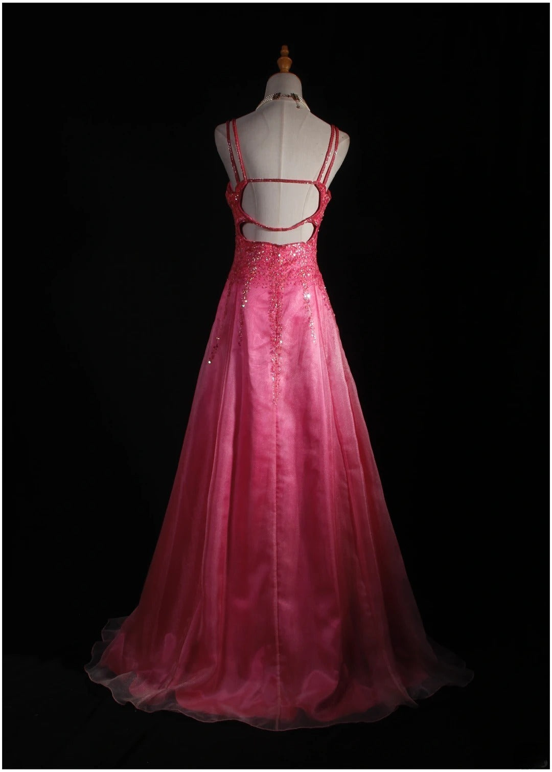 Robe de bal vintage rose à bretelles spaghetti, dos nu, longue et élégante, style années 50, AS231