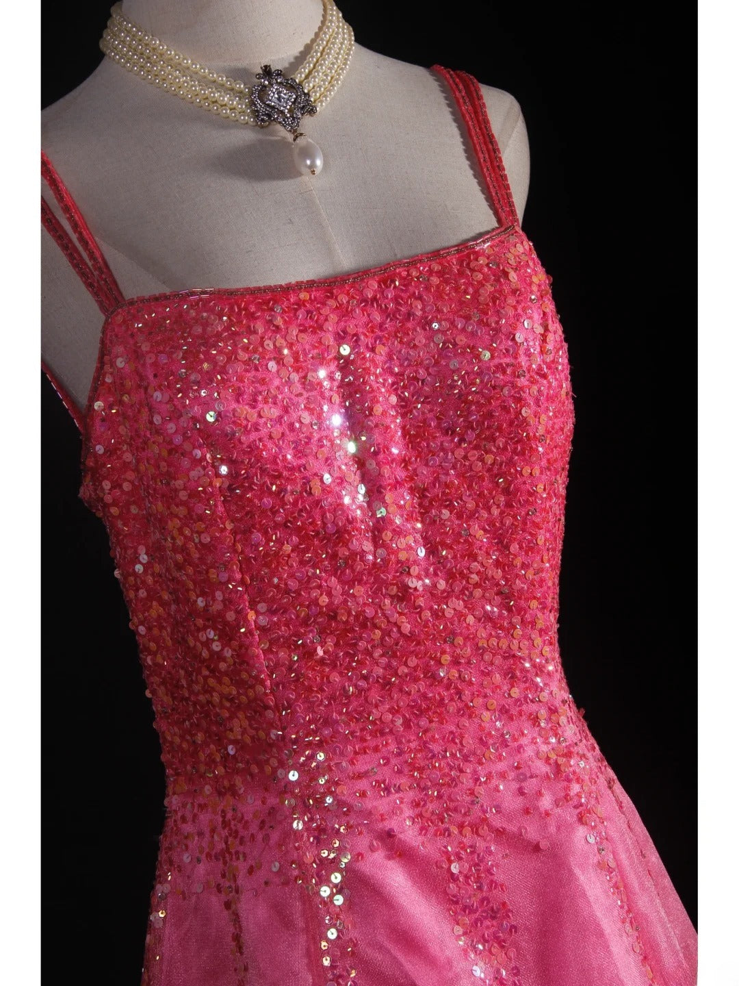 Robe de bal vintage rose à bretelles spaghetti, dos nu, longue et élégante, style années 50, AS231