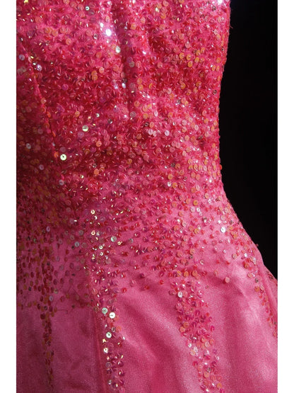 Robe de bal vintage rose à bretelles spaghetti, dos nu, longue et élégante, style années 50, AS231
