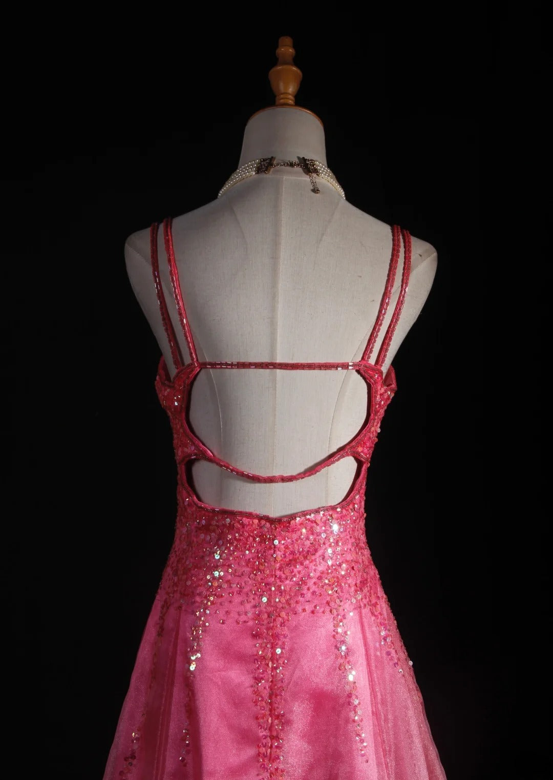 Robe de bal vintage rose à bretelles spaghetti, dos nu, longue et élégante, style années 50, AS231