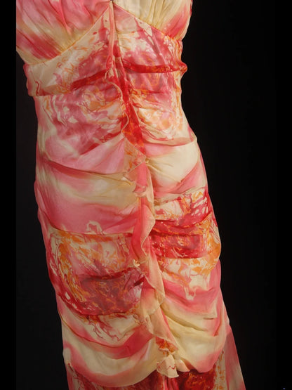 Robe de bal élégante années 1950, sirène, col en V, mousseline florale, robe de soirée longue vintage AS232