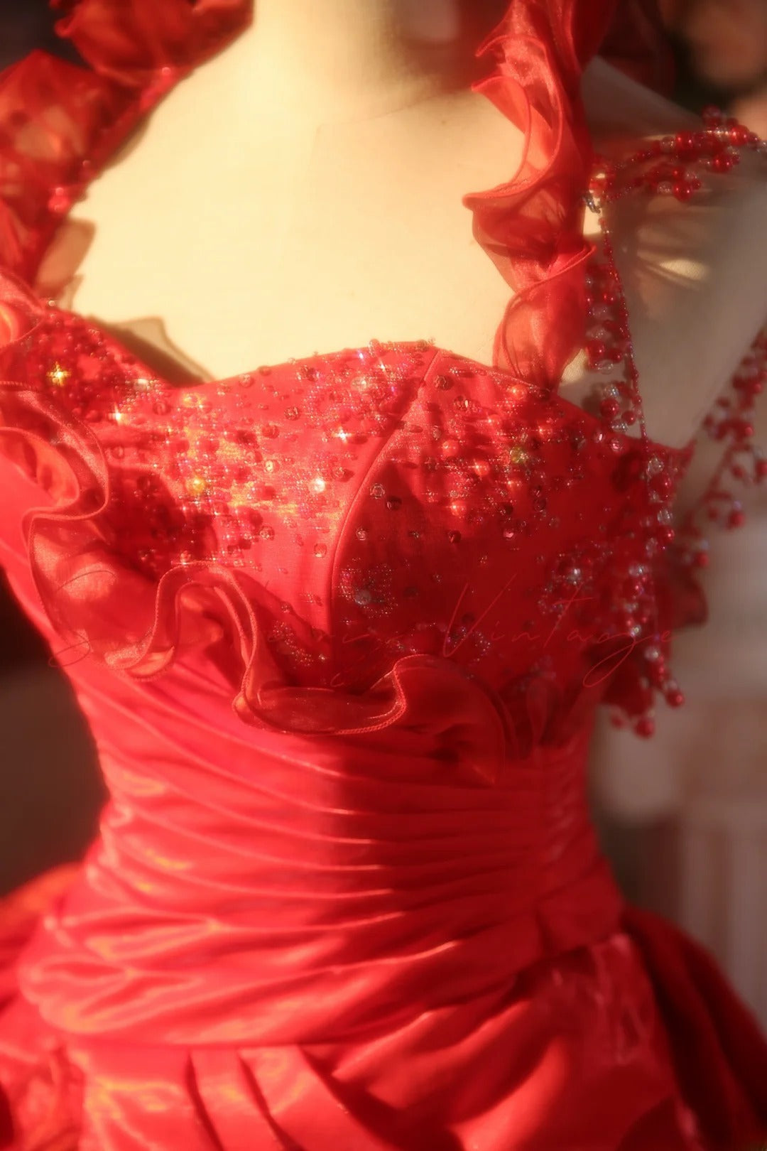 Red Halter With Flowers Quinceanera Dress With Train Ball Gown Sweet 15 Gown RB9153