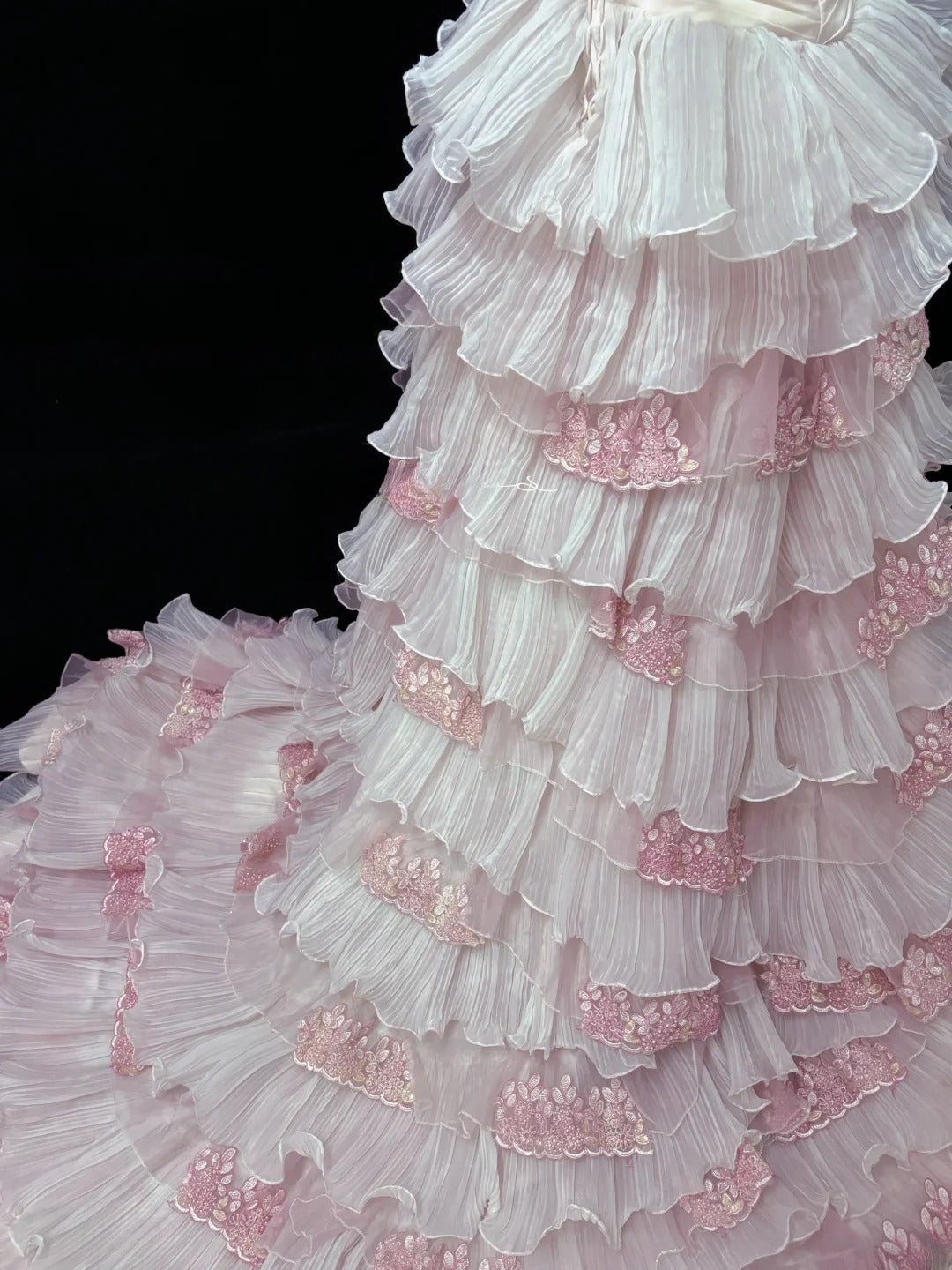 Beautiful Ball Gown Sweetheart Pink With Tiered Layers Lace Prom Dress Formal Outfits Evening Night Dresses RB7632