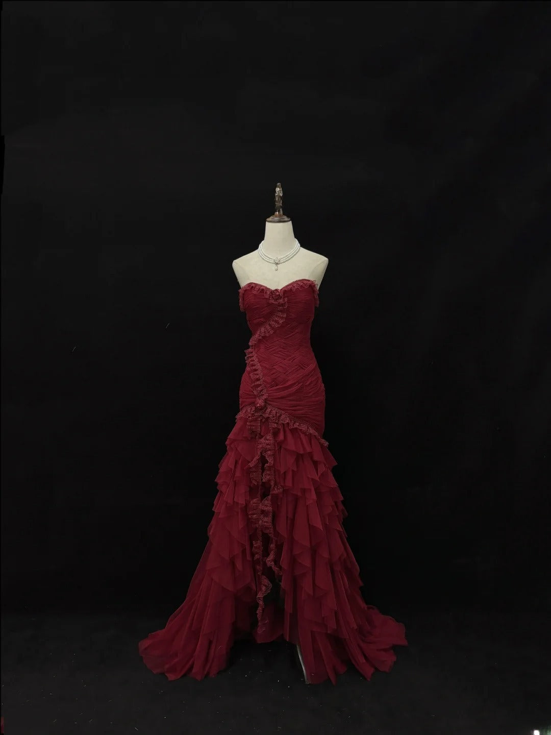 Beautiful Mermaid Sweetheart Burgundy With Tiered Layers Prom Dress Formal Outfits Evening Night Dresses RB7633