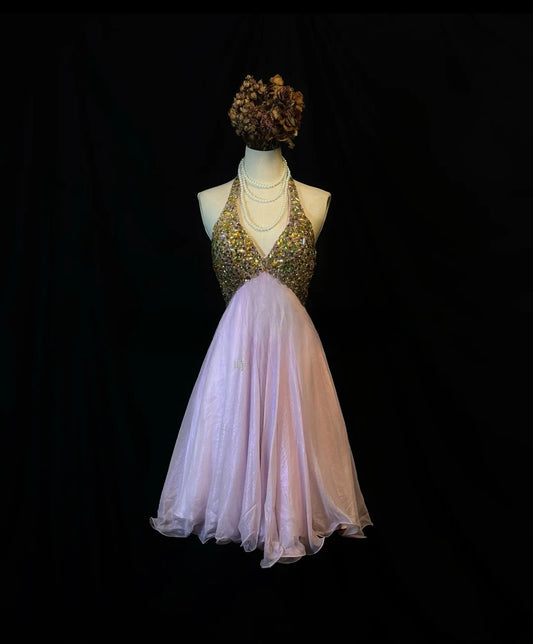 Princess A line Halter Pink With Gold Beads 16th Birthday Gown Homecoming Dresses Inspo Hoco Outfits RB6031