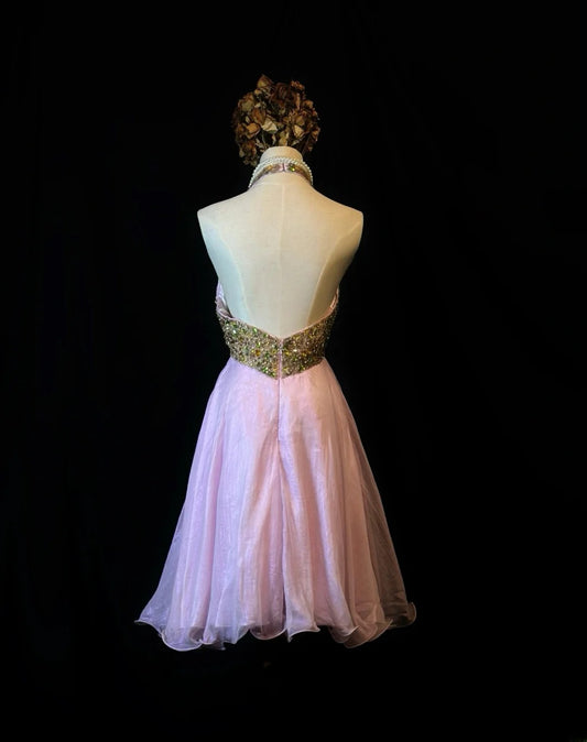 Princess A line Halter Pink With Gold Beads 16th Birthday Gown Homecoming Dresses Inspo Hoco Outfits RB6031