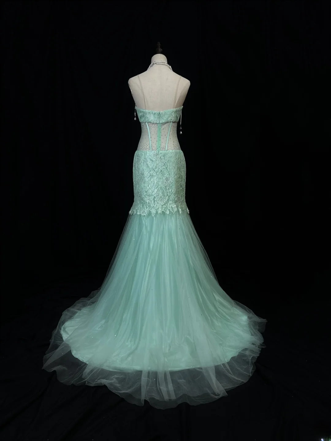 Beautiful Prom Dresses Mermaid Sweetheart Mint Green Lace With Beading Long Formal Outfits RB6033