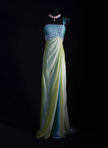 Robe de bal élégante années 1950, sirène, asymétrique, jaune vintage, longue, robe de soirée AS235