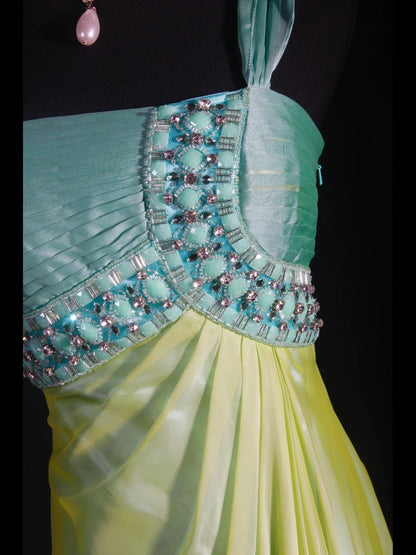 Robe de bal élégante années 1950, sirène, asymétrique, jaune vintage, longue, robe de soirée AS235