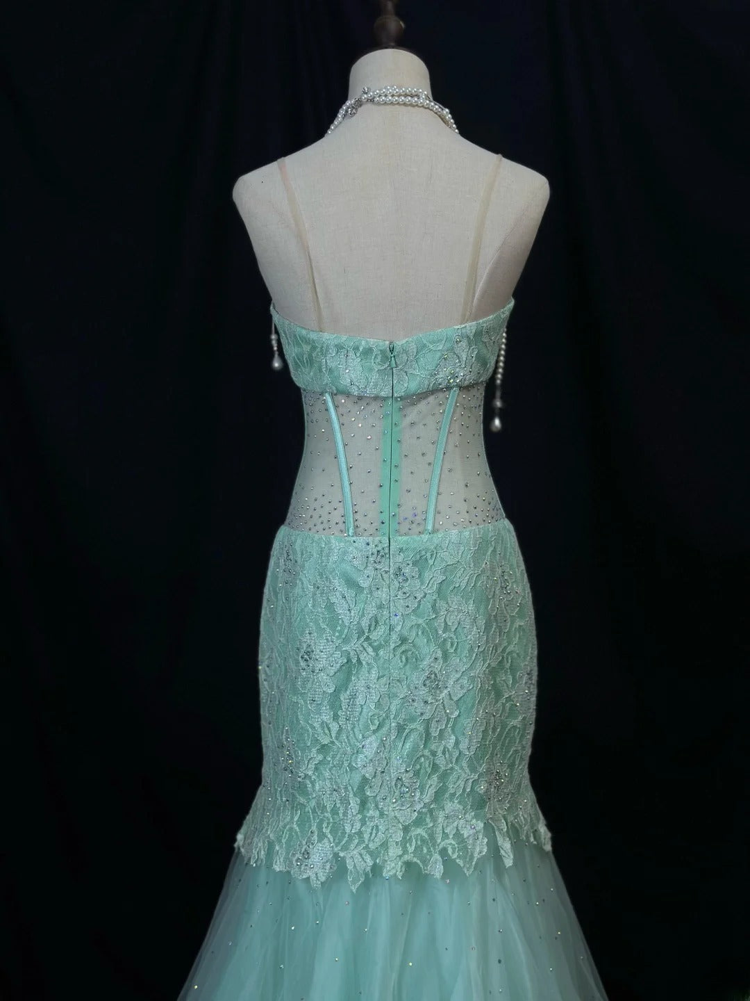 Beautiful Prom Dresses Mermaid Sweetheart Mint Green Lace With Beading Long Formal Outfits RB6033