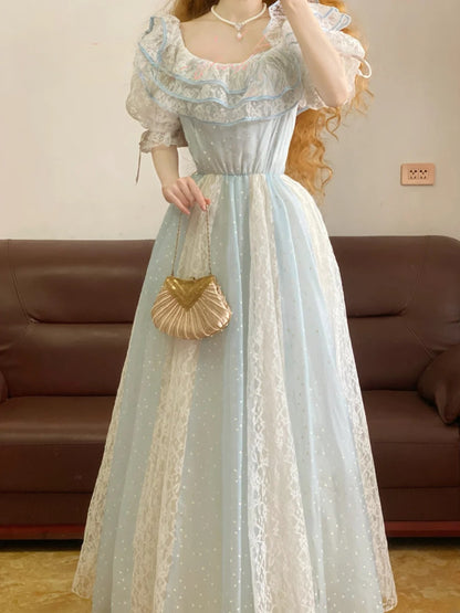 Chic A line LighT Sky Blue Lace With Layers Prom Dress For Women Evening Party Gown RB9156