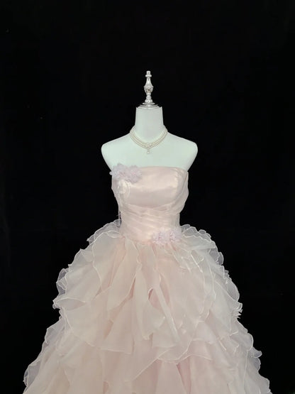 Fairytale Dream Ball Gowns Strapless Light Pink Poofy Long Quince Dress Sweet 16 Ideas Quinceanera Dresses Vestidos De 15anos RB7636