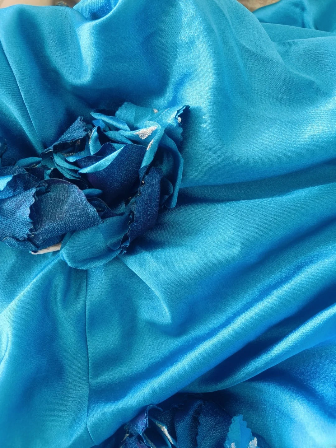 Ball Gown Strapless Blue Satin Long Quinceanera Dresses With Ruffled For Sweet 15 15 Anos Celebration Birthday Formal Gown RB8875
