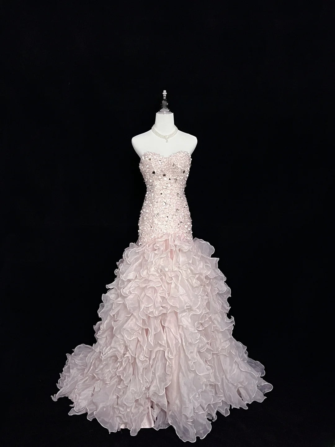 Beautiful Mermaid Sweetheart Light Pink With Tiered Layers Long Prom Dress Formal Outfits Evening Night Dresses RB7637