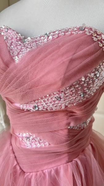 Vintage Prom Dresses Aesthetic 90s Retro High Low Sweetheart Tulle Pink Evening Outfits RC0585