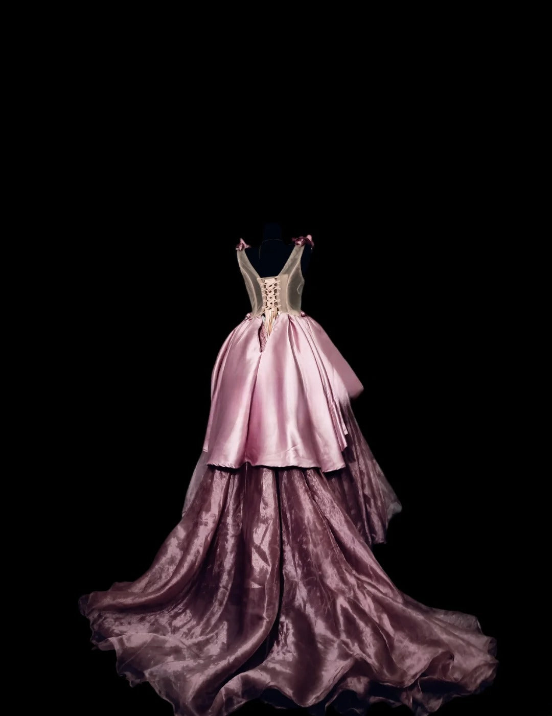 Gothic High Low Sweet 16 Ball Gown,Pink 3D Flowers Layered Tulle Long Sweet Sixteen Formal Dress RB9986