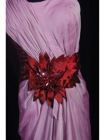 Robe de bal vintage sirène asymétrique en mousseline lilas, longue et élégante, style années 1950, AS239