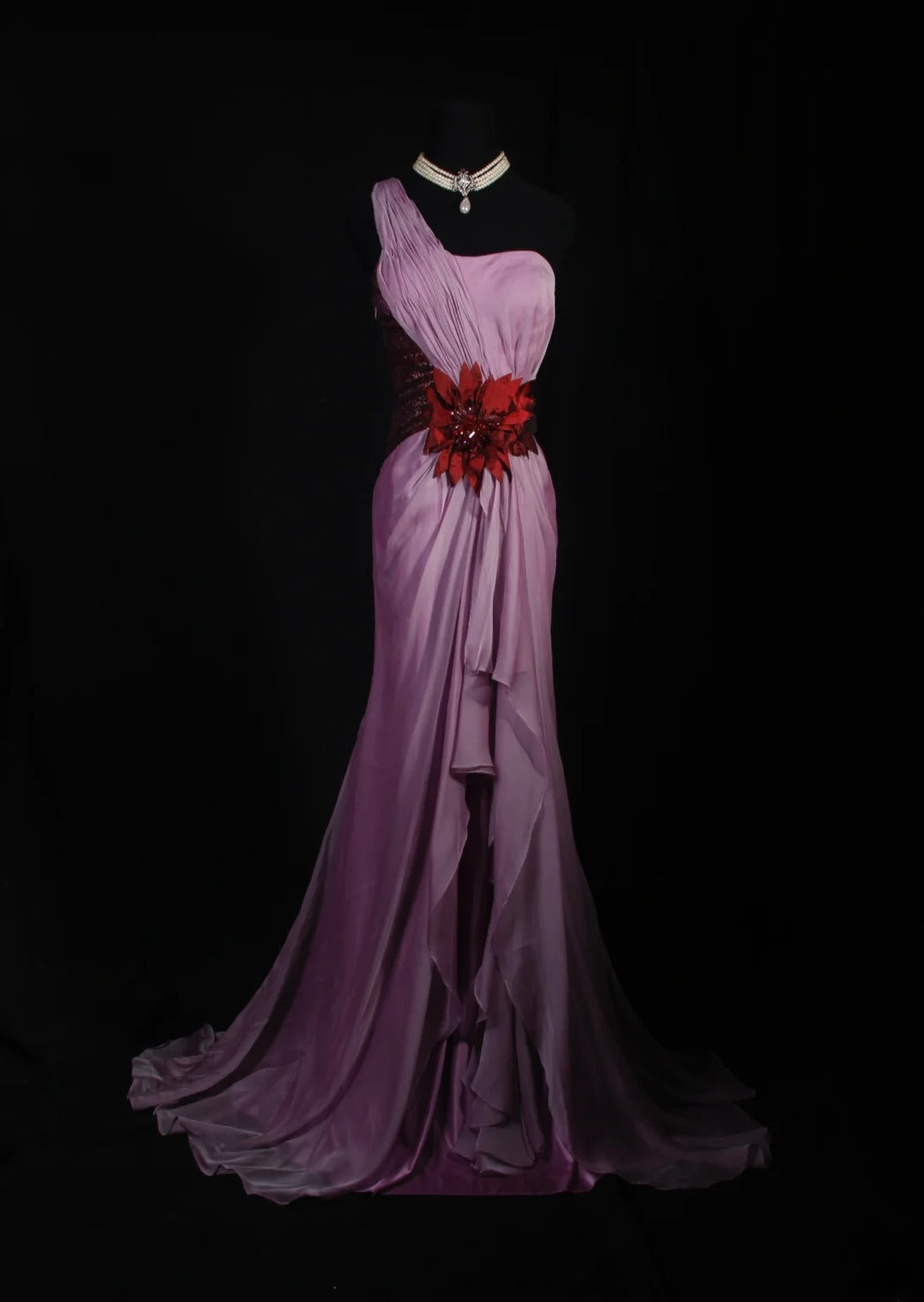 Robe de bal vintage sirène asymétrique en mousseline lilas, longue et élégante, style années 1950, AS239