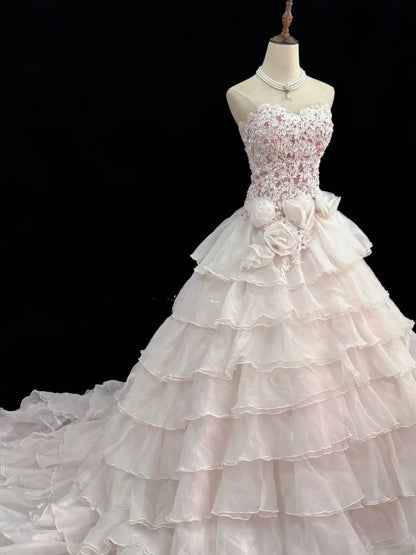 Elegant Ball Gowns Sweetheart Light Pink Poofy Long Lace Quince Dress Sweet 16 Ideas Quinceanera Dresses Vestidos De 15 anos RB7639