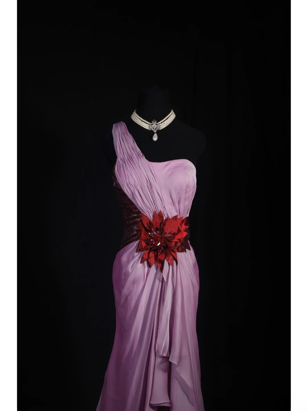 Robe de bal vintage sirène asymétrique en mousseline lilas, longue et élégante, style années 1950, AS239