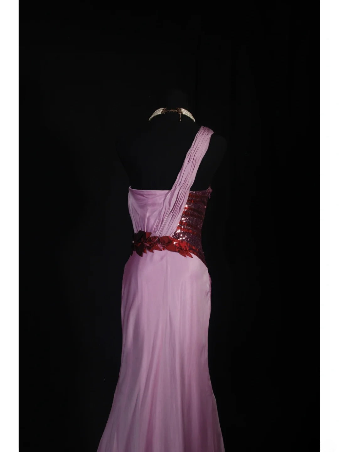 Robe de bal vintage sirène asymétrique en mousseline lilas, longue et élégante, style années 1950, AS239