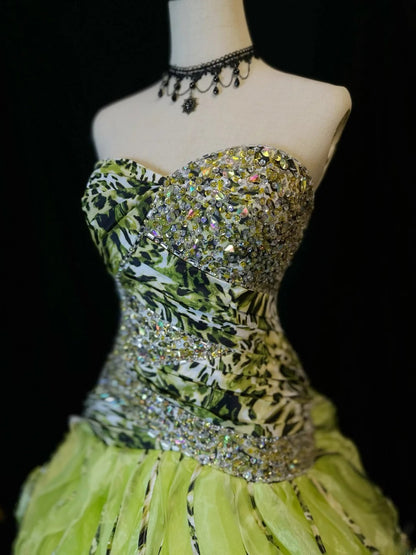 Beautiful Prom Dresses Ball Gown Sweetheart Green Tulle With Tiered Layered Long Formal Outfits RB6092