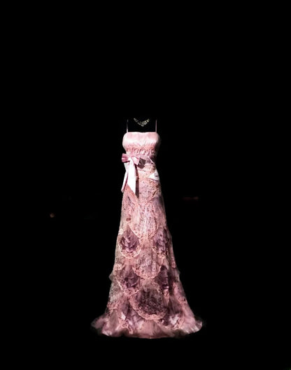 Pink Prom Dress Inspo A Line Spaghetti Straps Lace With Beading Modest Long Formal Party Gown RB9988