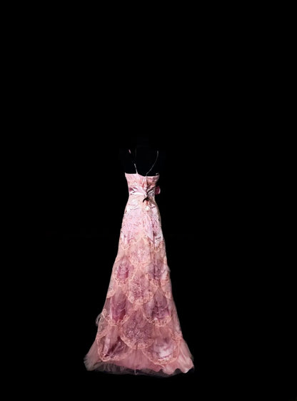 Pink Prom Dress Inspo A Line Spaghetti Straps Lace With Beading Modest Long Formal Party Gown RB9988